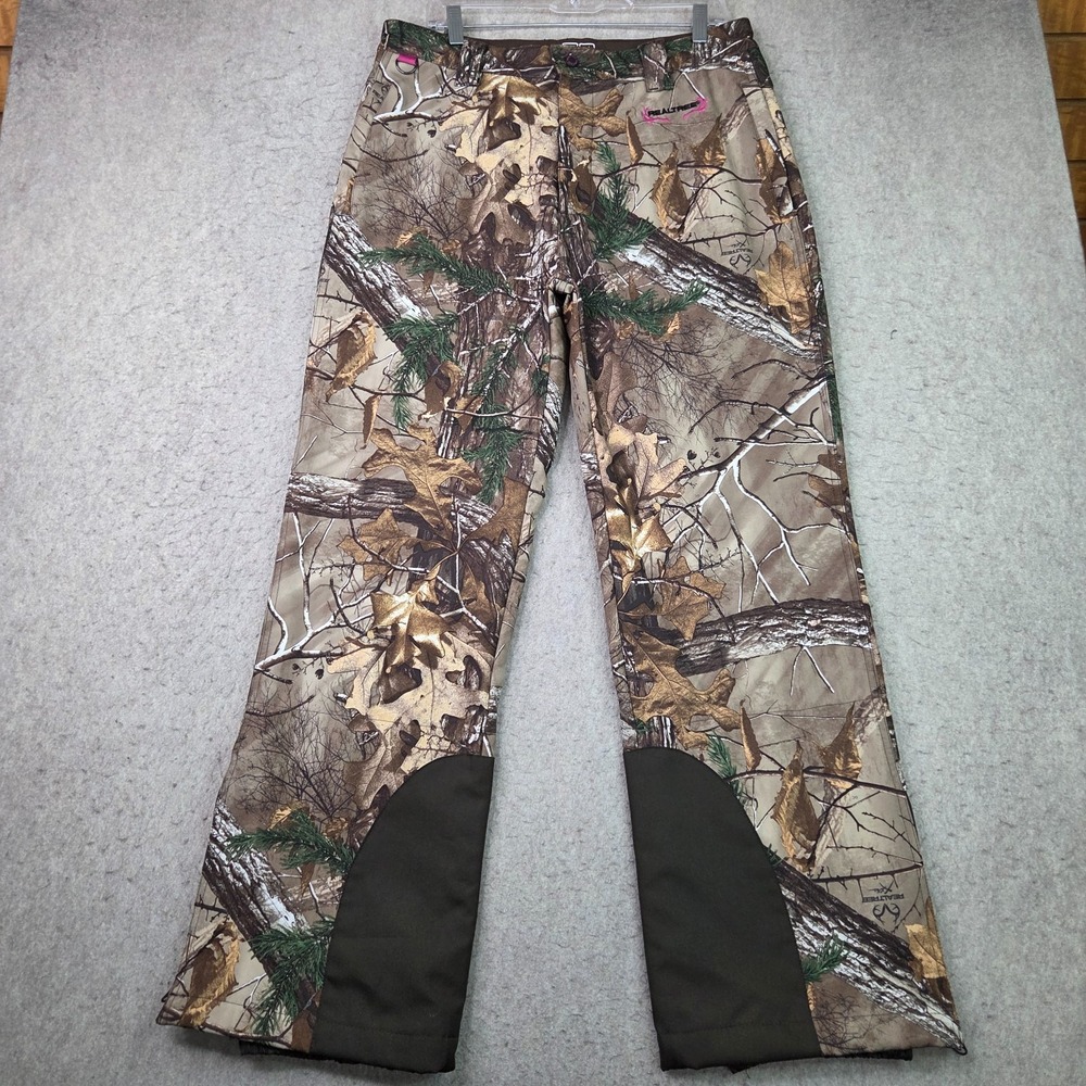 Realtree Hunting Pants Camouflage Fleece Lined Zip Leg Pink Logo Size‎ L (42-44)